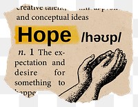 Hope png dictionary word sticker, Ephemera typography, transparent background