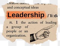 Leadership png dictionary word sticker, Ephemera typography, transparent background