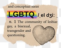 LGBTQ png dictionary word sticker, Ephemera typography, transparent background