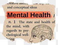 Mental health png dictionary word sticker, Ephemera typography, transparent background