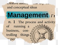 Management png dictionary word sticker, Ephemera typography, transparent background