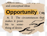 Opportunity png dictionary word sticker, Ephemera typography, transparent background