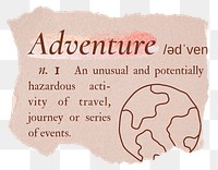 Adventure png dictionary word sticker, typography in pink aesthetic, transparent background