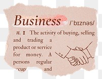 Business png dictionary word sticker, typography in pink aesthetic, transparent background