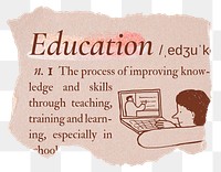 Education png dictionary word sticker, typography in pink aesthetic, transparent background