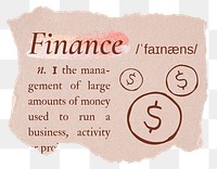 Finance png dictionary word sticker, typography in pink aesthetic, transparent background