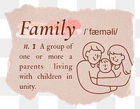 Family png dictionary word sticker, typography in pink aesthetic, transparent background