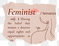 Feminist png dictionary word sticker, typography in pink aesthetic, transparent background