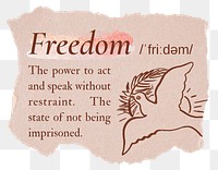 Freedom png dictionary word sticker, typography in pink aesthetic, transparent background