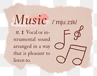 Music png dictionary word sticker, typography in pink aesthetic, transparent background