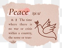 Peace png dictionary word sticker, typography in pink aesthetic, transparent background