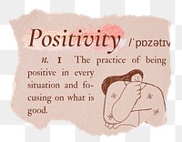 Positivity png dictionary word sticker, typography in pink aesthetic, transparent background