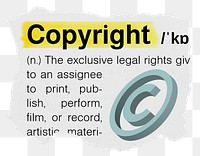 Copyright png dictionary word sticker, typography, transparent background