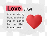 Love png dictionary word sticker, typography, transparent background