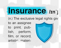 Insurance png dictionary word sticker, typography, transparent background