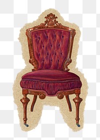 Vintage chair png sticker, ripped paper, transparent background