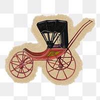 Vintage carriage png sticker, ripped paper, transparent background