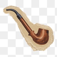 Vintage pipe png sticker, ripped paper, transparent background