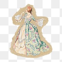 Victorian woman fashion png sticker, ripped paper, transparent background