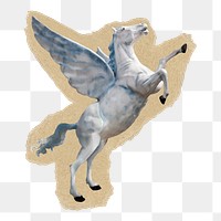 Rearing pegasus png sticker, ripped paper, transparent background