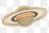 Planet Saturn png sticker, ripped paper, transparent background