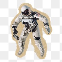 Floating astronaut png sticker, ripped paper, transparent background