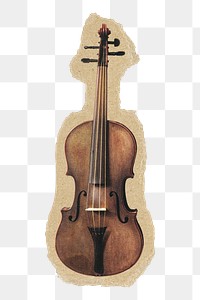 Vintage violin png sticker, ripped paper, transparent background