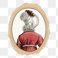 PNG victorian women's head dress sticker, ripped paper, transparent background