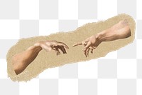 Hands of God and Adam png sticker, ripped paper, transparent background, remixed by rawpixel