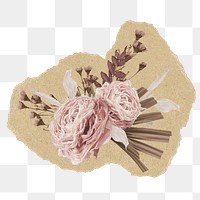 Pink roses png sticker, ripped paper, transparent background