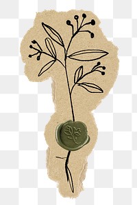 Wax seal flower png sticker, ripped paper, transparent background