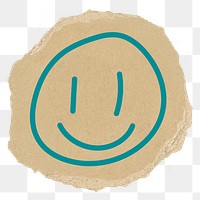 Smiling face doodle png sticker, ripped paper, transparent background