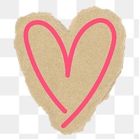 Heart doodle png sticker, ripped paper, transparent background