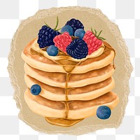 Mixed-berries pancakes png sticker, ripped paper, transparent background