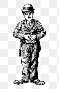 Charlie Chaplin png sticker, famous comedian illustration on transparent background. Free public domain CC0 image.