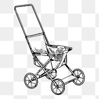 Stroller png sticker, vintage illustration, transparent background. Free public domain CC0 image.