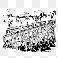 Train on trestle png sticker, vintage transportation illustration, transparent background. Free public domain CC0 image.