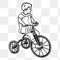 Girl riding bicycle png sticker, vintage transportation illustration, transparent background. Free public domain CC0 image.