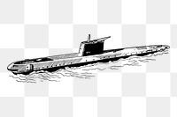 Submarine png sticker, vintage transportation illustration, transparent background. Free public domain CC0 image.