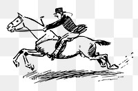 Man riding horse png sticker, vintage illustration, transparent background. Free public domain CC0 image.