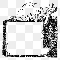 Graveyard frame png sticker, vintage illustration, transparent background. Free public domain CC0 image.