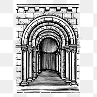 Romanesque arch png sticker, vintage architecture illustration, transparent background. Free public domain CC0 image.