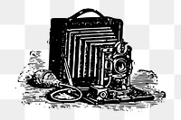 Retro camera png sticker, vintage object illustration, transparent background. Free public domain CC0 image.