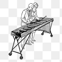 Couple playing png marimba sticker, vintage music illustration, transparent background. Free public domain CC0 image.