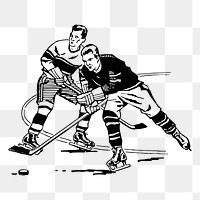 Ice hockey players png sticker, vintage illustration, transparent background. Free public domain CC0 image.