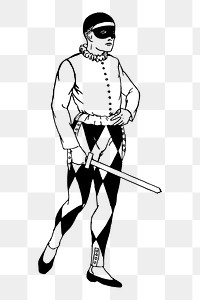 Harlequin, joker png sticker, medieval illustration, transparent background. Free public domain CC0 image.