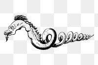 Snake dragon png sticker, vintage magical creature illustration, transparent background. Free public domain CC0 image.