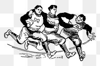 Football players png sticker, vintage sport illustration, transparent background. Free public domain CC0 image.