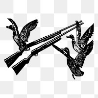Goose carrying png shotgun sticker, bird shooting illustration, transparent background. Free public domain CC0 image.