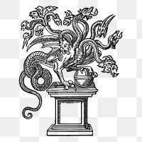 Hydra statue png sticker, vintage magical creature illustration, transparent background. Free public domain CC0 image.